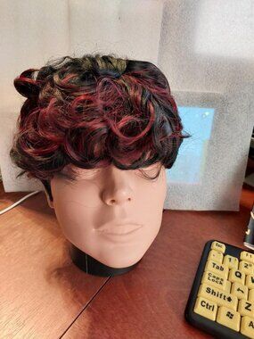 NEW BOX ! Short Pixie Cur Wig For Men With Black Mixed Burgundy Red Tone